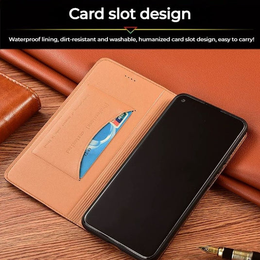 [With Card Slot] Asus Zenfone 7 - Full Cover Shockproof Flip Genuine Leather Series Soft Case