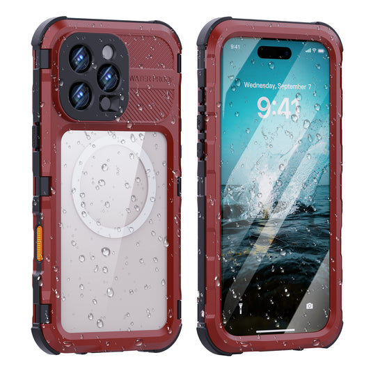 [IP68/10FT Waterproof][Magsafe Compatible] Apple iPhone 14 / 14 Plus / 14 Pro / 14 Pro Max - Redpepper M Series Metal Heavy Duty Waterproof Magnetic Silicone Phone Case With Lanyard