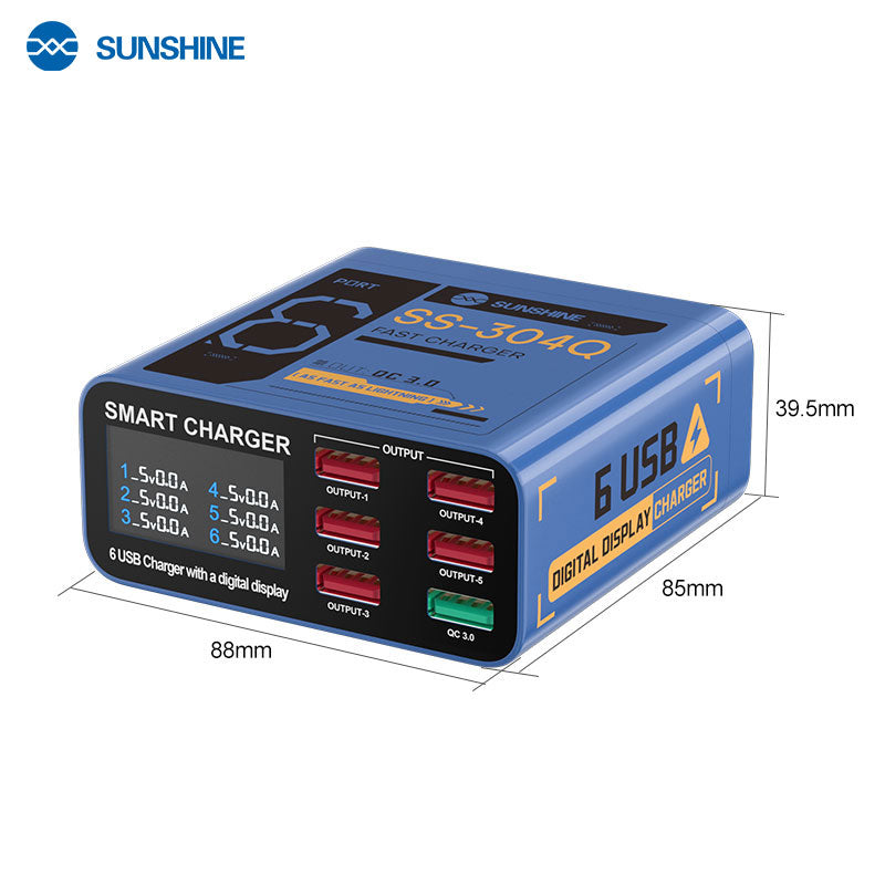 Cargue la imagen en el visor de la galería, [SS-304Q] SUNSHINE 6-Port USB Fast Charger with Digital Display
