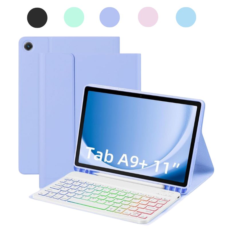 Cargue la imagen en el visor de la galería, [Detachable Keyboard][With RGB Backlit][Square Keycaps] Samsung Galaxy Tab A9 Plus 11&quot; 2023 (SM-X210/X215/X216) - Smart Wireless Trackpad Keyboard Flip Case With Pen Slot
