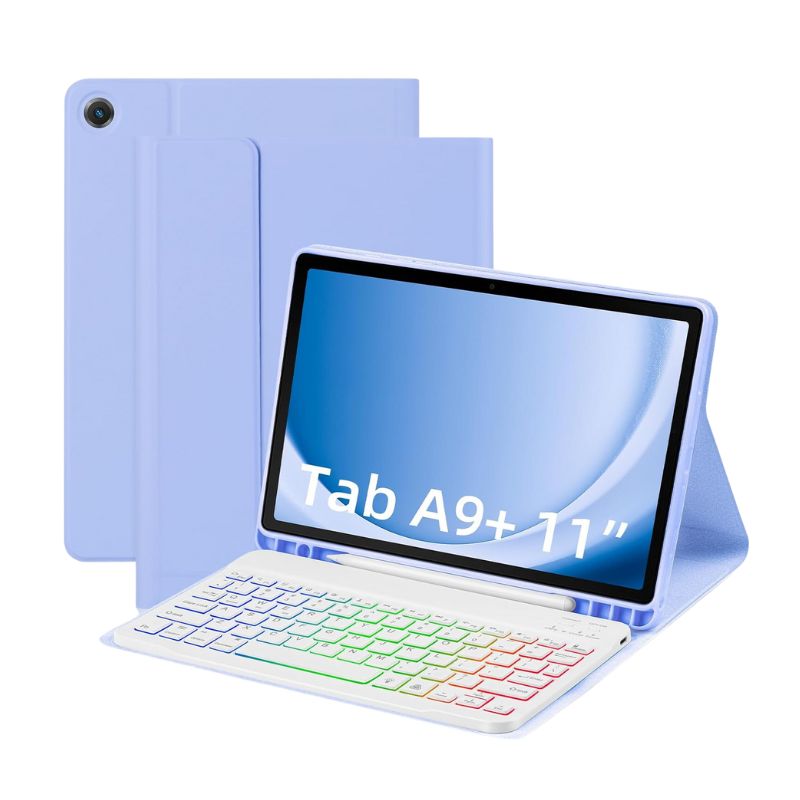 Cargue la imagen en el visor de la galería, [Detachable Keyboard][With RGB Backlit][Square Keycaps] Samsung Galaxy Tab A9 Plus 11&quot; 2023 (SM-X210/X215/X216) - Smart Wireless Trackpad Keyboard Flip Case With Pen Slot
