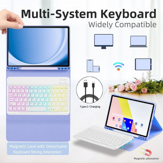 [Detachable Keyboard][With RGB Backlit][Square Keycaps] Samsung Galaxy Tab S6 Lite 10.4’’ 2020/2022 - Smart Wireless Trackpad Keyboard Flip Case With Pen Slot