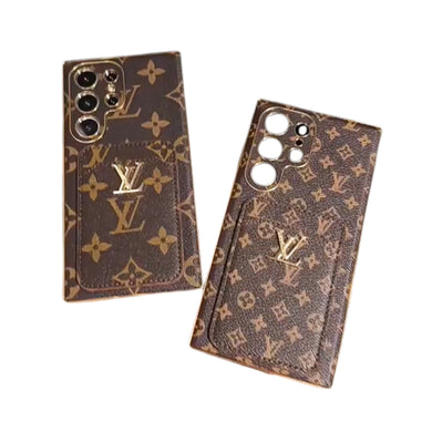 [With Card Slot] Samsung Galaxy S24/Plus/Ultra - Electroplated Frame Logo Large Flower Silicone  Fashion-Forward Series Case