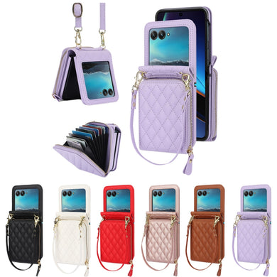 [With Shoulder Strap] [With Card Slot] Motorola Razr 40/Ultra - PU leather Crossbody Wallet Style Shockproof Phone Case