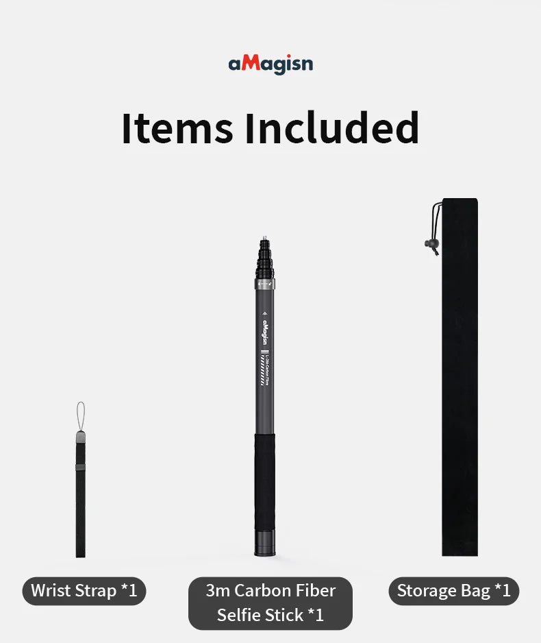 Chargez l&#39;image dans la visionneuse de la galerie, [3M Super Long] AMAGISN 3m Carbon Fiber Selfie Stick Sports Camera Extension Pole for Insta360 / DJI / GoPro
