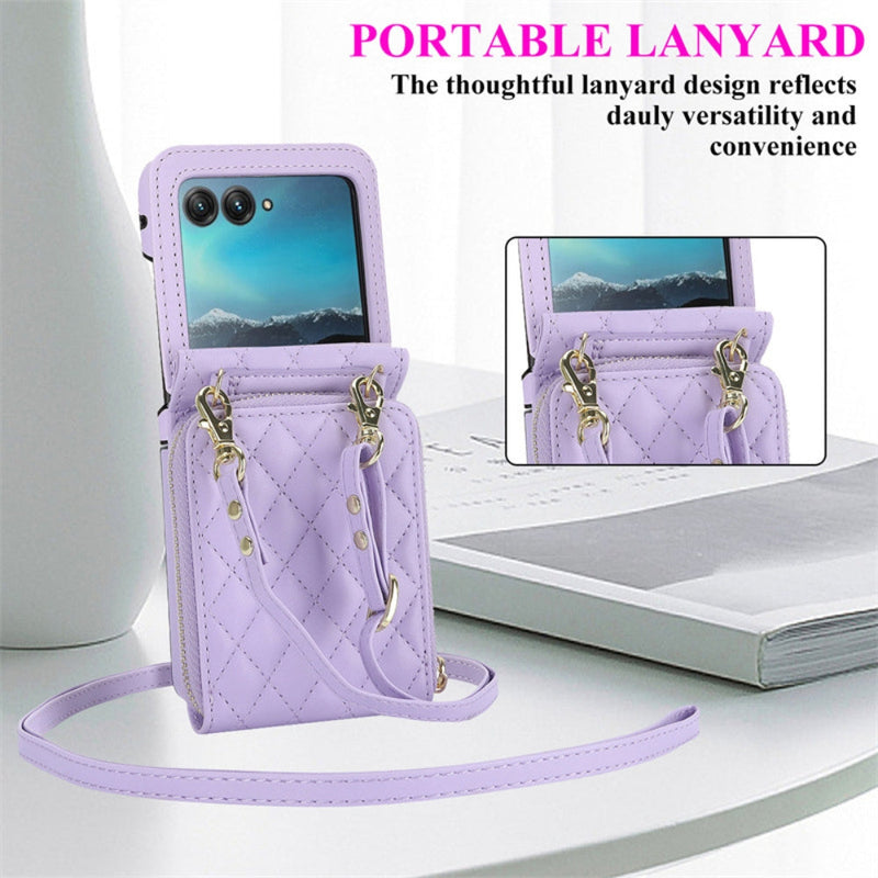 Cargue la imagen en el visor de la galería, [With Shoulder Strap] [With Card Slot] Motorola Razr 50/Ultra - PU leather Crossbody Wallet Style Shockproof Phone Case
