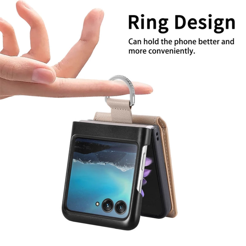 Load image into Gallery viewer, [With Card Slot] Motorola Razr 50/Ultra - Litchi Texture Leather Ring Wallet Phone Case
