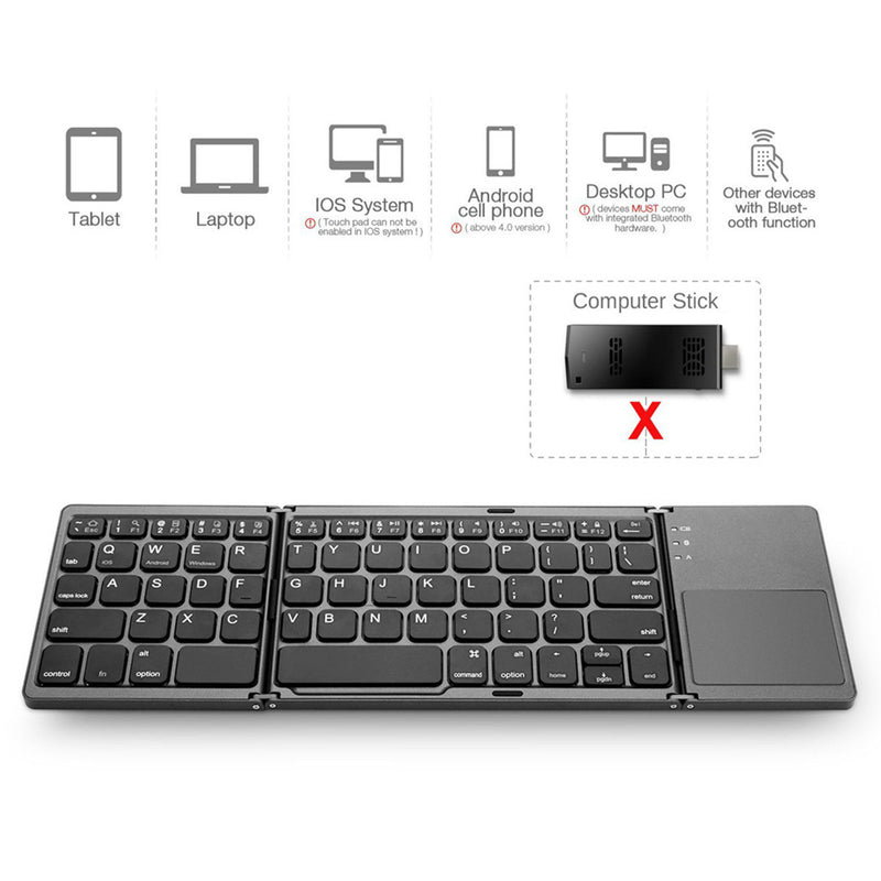 Chargez l&#39;image dans la visionneuse de la galerie, Foldable Bluetooth Keyboard with Touchpad Portable Wireless Keyboard , Rechargeable Full Size Ultra Slim Pocket Folding Keyboard for Android Windows iOS Tablet And Mobile Phone
