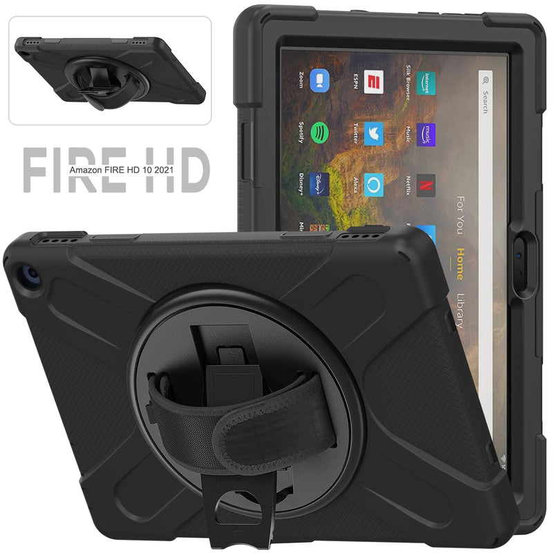 Chargez l&#39;image dans la visionneuse de la galerie, Amazon Fire HD 10 2021 &amp; Fire HD Plus - Heavy Duty 360 Degree Rotate Stand Hand Strap Case - Polar Tech Australia
