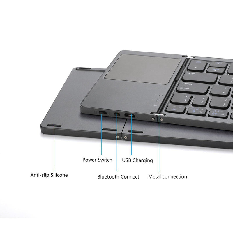 Chargez l&#39;image dans la visionneuse de la galerie, Foldable Bluetooth Keyboard with Touchpad Portable Wireless Keyboard , Rechargeable Full Size Ultra Slim Pocket Folding Keyboard for Android Windows iOS Tablet And Mobile Phone
