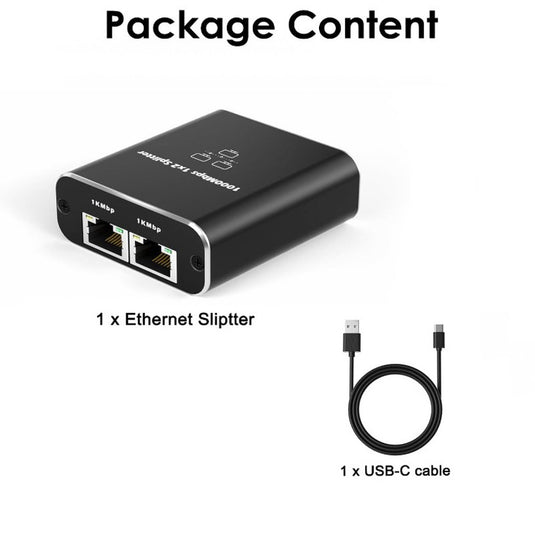 4 Ports Ethernet RJ45 Splitter 1 In / 3 Out 1000Mbps High Speed With USB-C Port