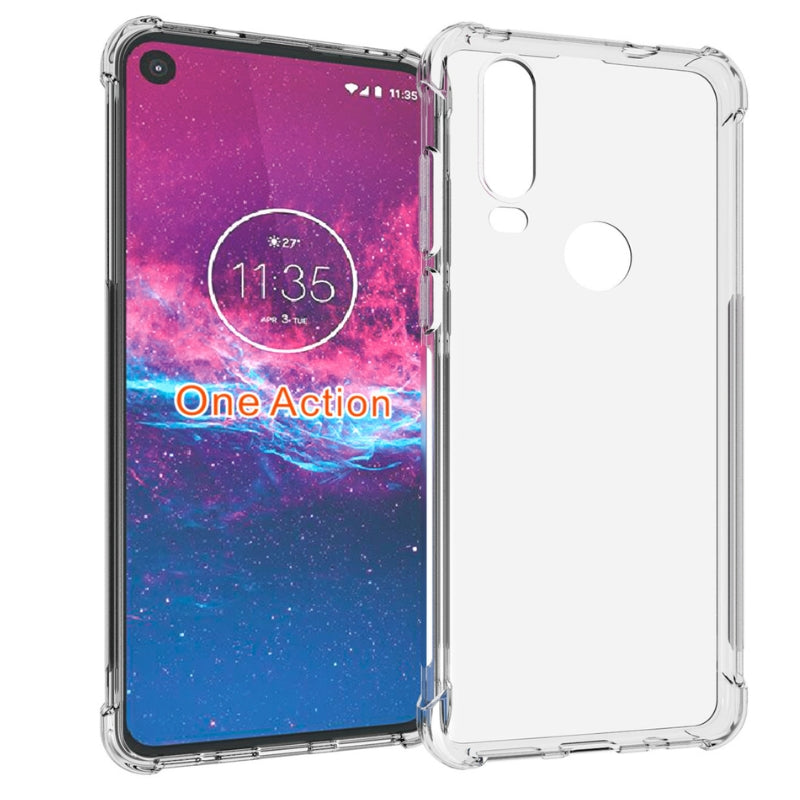 Load image into Gallery viewer, Motorola Moto One Action - AirPillow Cushion Transparent Soft Clear TPU Four Corners Protective Case With 2PC 9HD Tempered Glass Screen Protector
