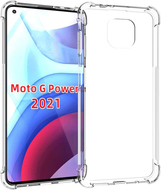 Motorola Moto G Power 2021 - AirPillow Cushion Transparent Soft Clear TPU Four Corners Protective Case With 2PC 9HD Tempered Glass Sreen Protector