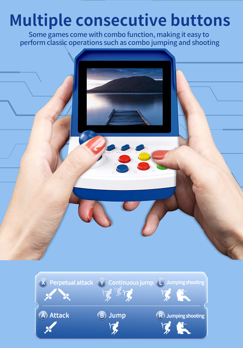 Cargue la imagen en el visor de la galería, POWKIDDY A6 Plus Retro Handheld Game Console with 100+ Classic Games Portable Game Player with 3D Rocker 2 Wired Gamepads Support TV Connection
