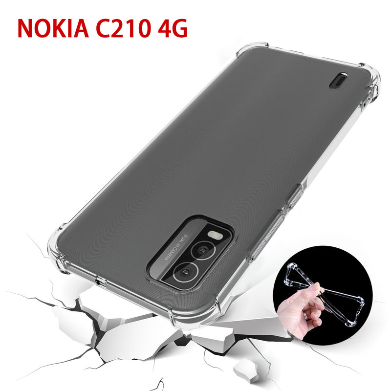 Cargue la imagen en el visor de la galería, Nokia C210 - AirPillow Cushion Transparent Soft Clear TPU Four Corners Protective Case With 2PC 9HD Tempered Glass Screen Protector
