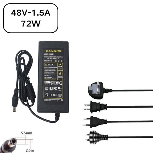 [48V-1.5A][5.5x2.5] Universal Computer/Monitor/CCTV POE Switch - Power Supply Adapter Wall Charger