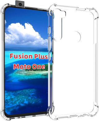 Motorola Moto One Fusion Plus - AirPillow Cushion Transparent Soft Clear TPU Four Corners Protective Case With 2PC 9HD Tempered Glass Sreen Protector