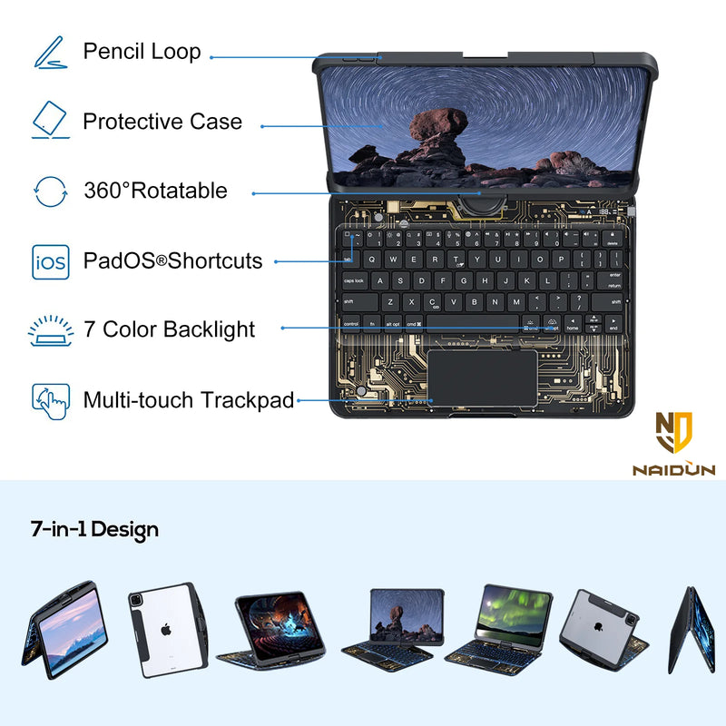 Load image into Gallery viewer, Apple iPad Pro 3/4/5/6 12.9&quot; &amp; Air 6 13” -180 Degree Rotation Magic Cyberpunk Style Transparent Keyboard Case - Polar Tech Australia
