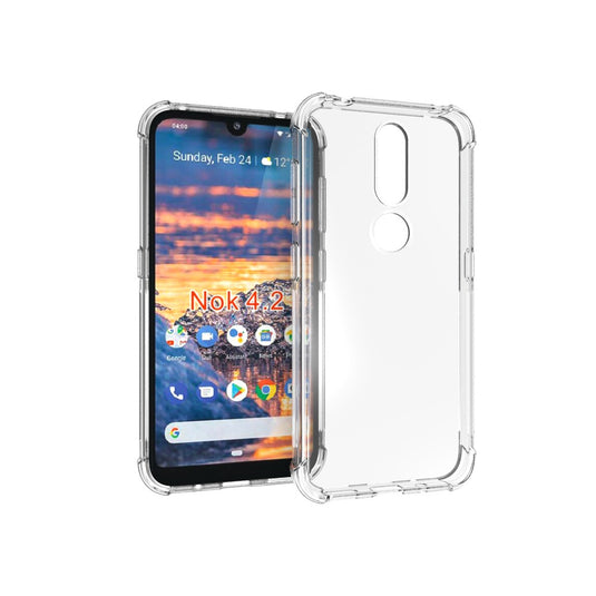 Nokia 4.2 - AirPillow Cushion Transparent Soft Clear TPU Four Corners Protective Case With 2PC 9HD Tempered Glass Screen Protector