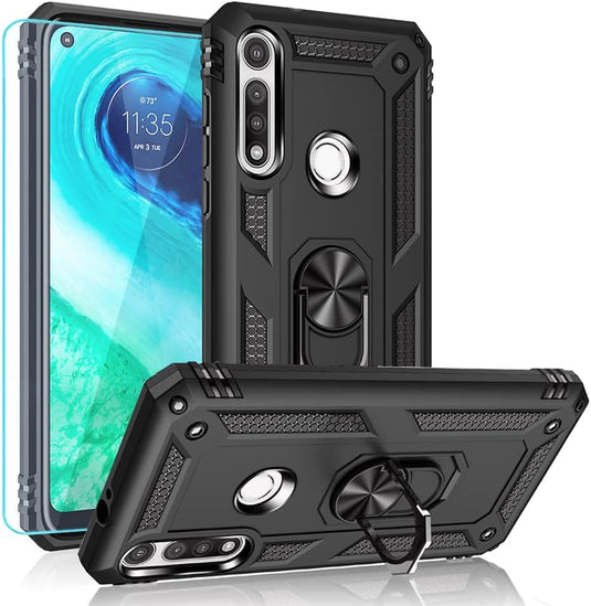 [Magnetic Ring Kickstand] Motorola Moto G Fast - Shield Shockproof Rugged Heavy Duty Case  With 2PC 9H Glass Screen Protector