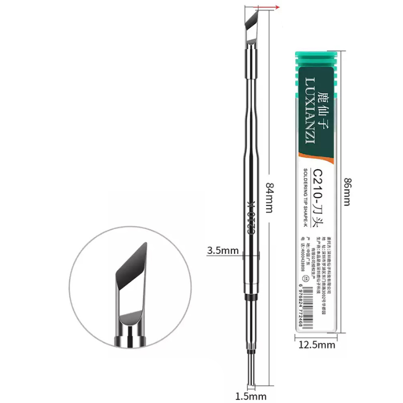 Chargez l&#39;image dans la visionneuse de la galerie, [LXZ924211] C210 Soldering Iron Tip Replacement Compatible with JBC T26 Soldering Station Handle, Soldering Iron, Soldering Bent Tip Knife Head
