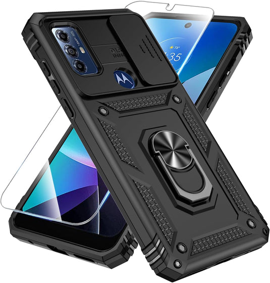 [Magnetic Ring Kickstand][Slide Camera Cover] Motorola Moto G Play 2023/Moto G Pure/Moto G Power 2022 - Shield Shockproof Rugged Heavy Duty Case