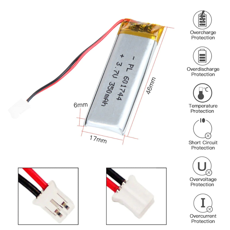 Load image into Gallery viewer, [PH2.0-JST Connector][601744] Universal 350mAh 3.7V Rechargeable Li-Ion Lithium Polymer Battery - Polar Tech Australia
