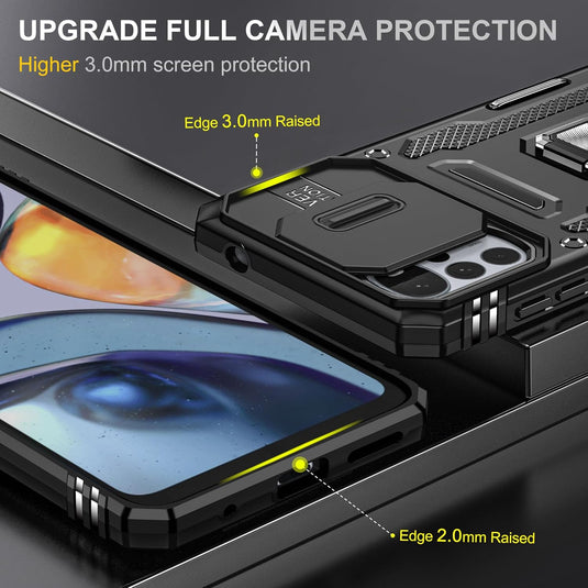 [Magnetic Rotable Kickstand][Slide Camera Cover] Motorola Moto G22 - Shield Shockproof Rugged Heavy Duty Case