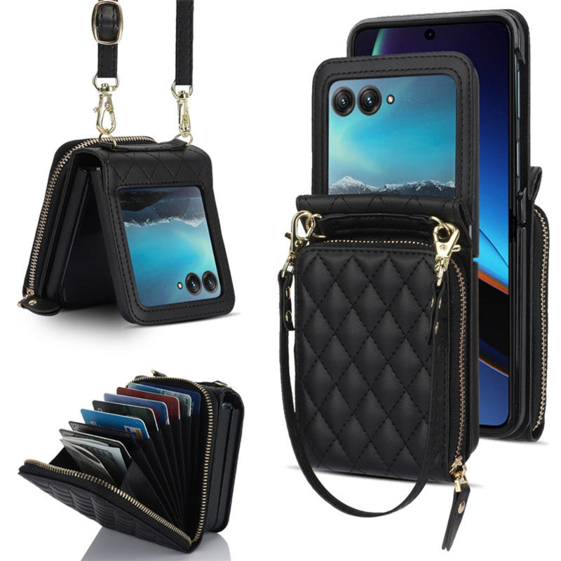 Cargue la imagen en el visor de la galería, [With Shoulder Strap] [With Card Slot] Motorola Razr 50/Ultra - PU leather Crossbody Wallet Style Shockproof Phone Case
