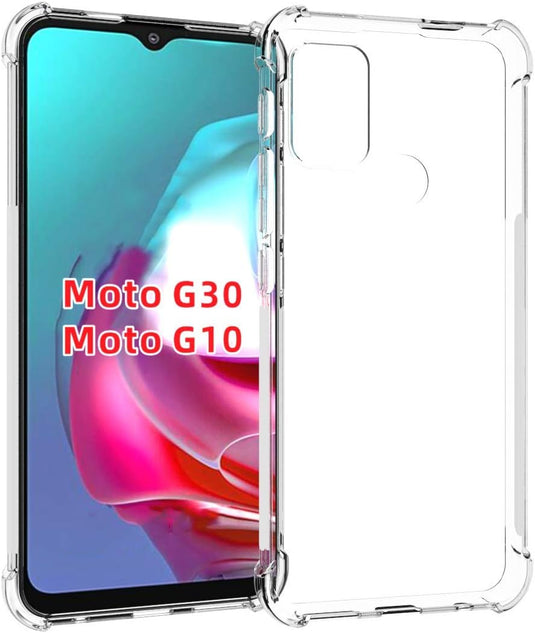 Motorola Moto G10/Moto G20/Moto G30/Moto G10 Power - AirPillow Cushion Transparent Soft Clear TPU Four Corners Protective Case With 2PC 9HD Tempered Glass Sreen Protector