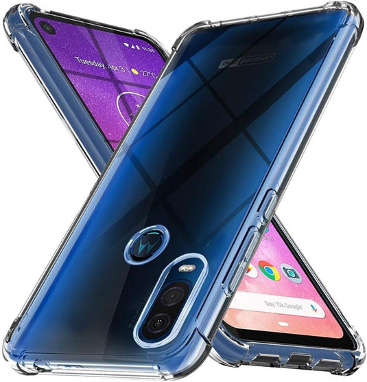 Motorola Moto One Vision - AirPillow Cushion Transparent Soft Clear TPU Four Corners Protective Case With 2PC 9HD Tempered Glass Sreen Protector