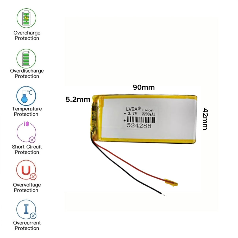 [PH2.0-JST Connector][524288] Universal 2000mAh 3.7V Rechargeable Li ...