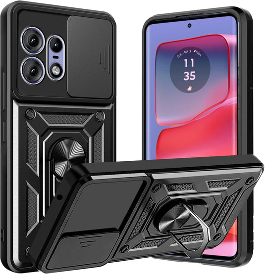 [Built-in 360-degree rotatable ring bracket][Camera Cover] Motorola Moto Edge 50 Pro - Shield Shockproof Rugged Heavy Duty Case With 2PC 9HD Tempered Glass Screen Protector