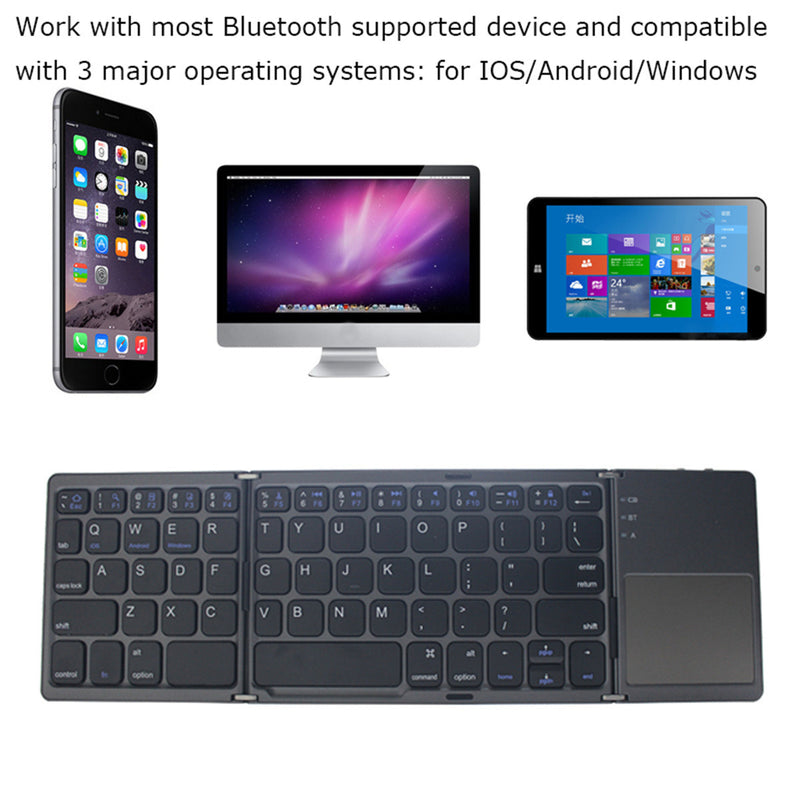 Chargez l&#39;image dans la visionneuse de la galerie, Foldable Bluetooth Keyboard with Touchpad Portable Wireless Keyboard , Rechargeable Full Size Ultra Slim Pocket Folding Keyboard for Android Windows iOS Tablet And Mobile Phone
