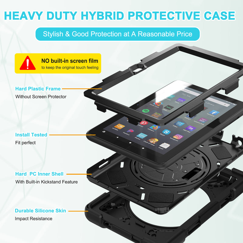 Chargez l&#39;image dans la visionneuse de la galerie, Amazon Kindle Fire 7 2022 Heavy Duty 360 Degree Rotate Stand Hand Strap Case - Polar Tech Australia
