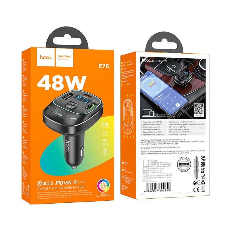 Cargue la imagen en el visor de la galería, [E76] HOCO 45W Dual Port PD 30W + USB Port QC 3.0 18W Car Charging Adapter With FM Transmitter - Polar Tech Australia

