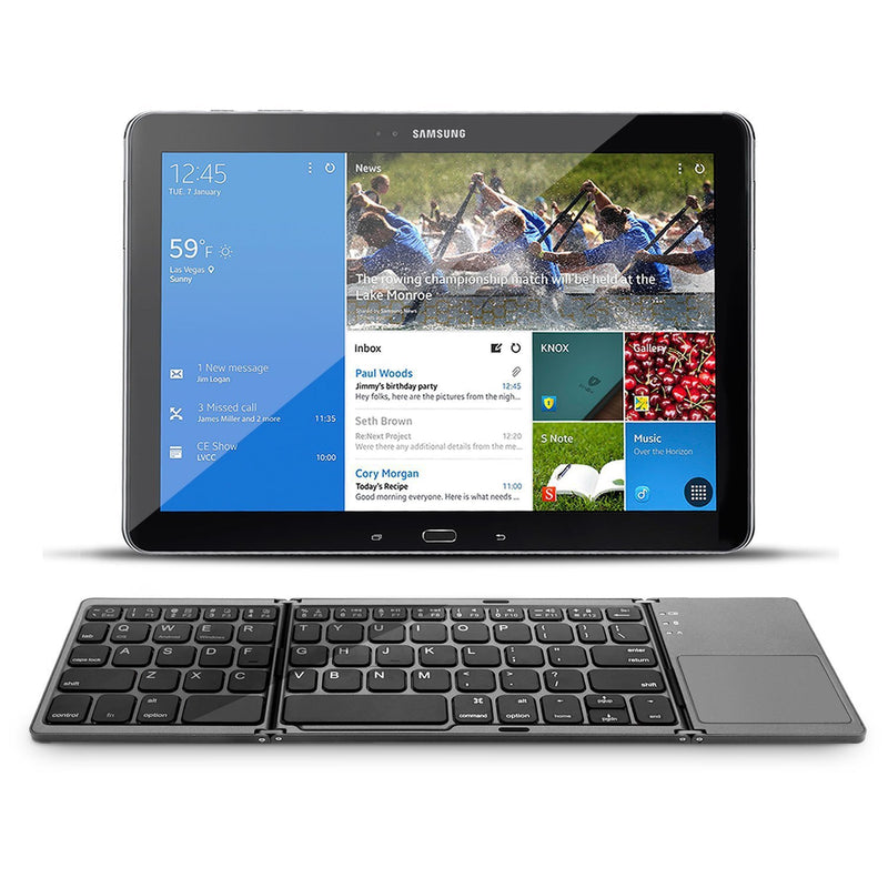 Cargue la imagen en el visor de la galería, Foldable Bluetooth Keyboard with Touchpad Portable Wireless Keyboard , Rechargeable Full Size Ultra Slim Pocket Folding Keyboard for Android Windows iOS Tablet And Mobile Phone
