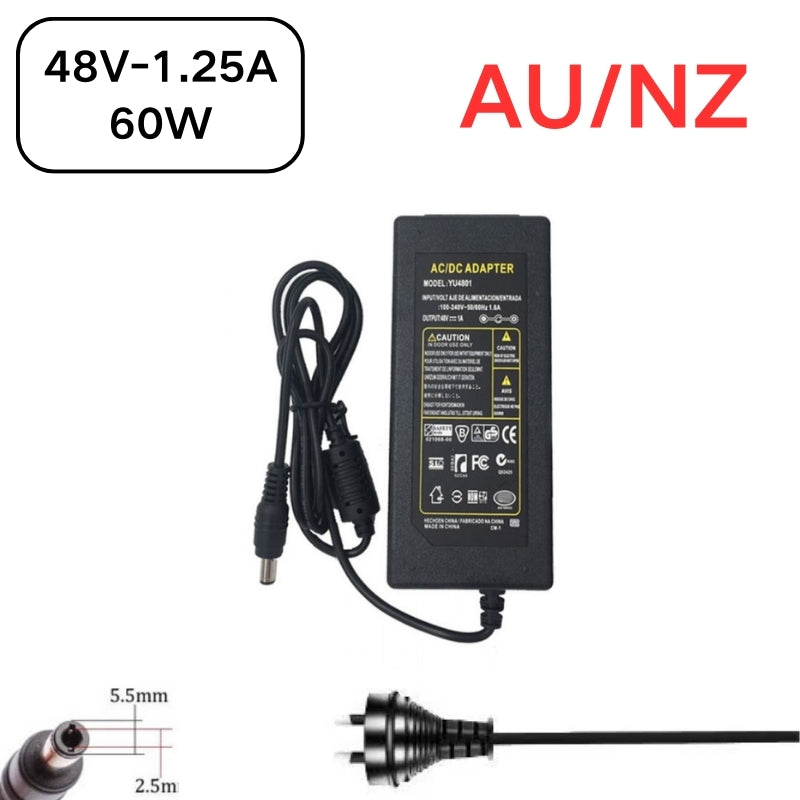 Cargue la imagen en el visor de la galería, [48V-1.25A][5.5x2.5] Universal Computer/Monitor/CCTV POE Switch - Power Supply Adapter Wall Charger
