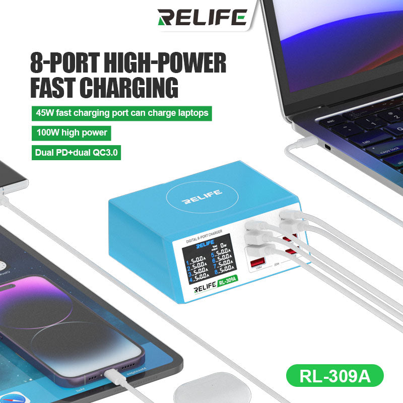 Chargez l&#39;image dans la visionneuse de la galerie, [RL-309A] RELIFE Digital Display 8-Port Charger 100W - Polar Tech Australia
