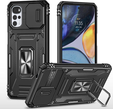 [Magnetic Rotable Kickstand][Slide Camera Cover] Motorola Moto G22 - Shield Shockproof Rugged Heavy Duty Case