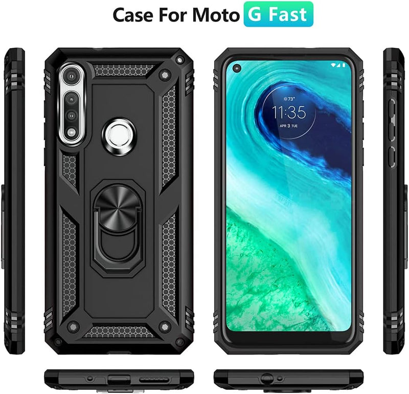 Cargue la imagen en el visor de la galería, [Magnetic Ring Kickstand] Motorola Moto G Fast - Shield Shockproof Rugged Heavy Duty Case
