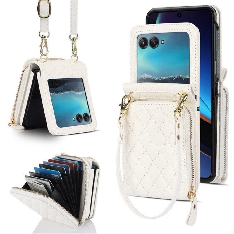 Cargue la imagen en el visor de la galería, [With Shoulder Strap] [With Card Slot] Motorola Razr 50/Ultra - PU leather Crossbody Wallet Style Shockproof Phone Case
