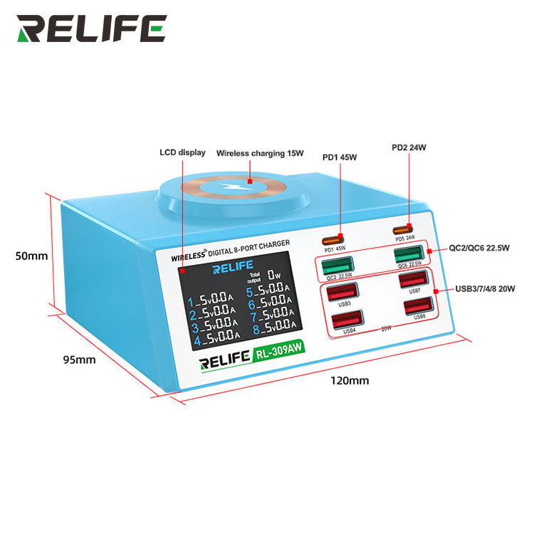 Load image into Gallery viewer, [RL-309AW] RELIFE Wireless Digital Display 8-Port Charger 100W - Polar Tech Australia
