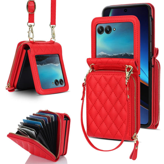 [With Shoulder Strap] [With Card Slot] Motorola Razr 50/Ultra - PU leather Crossbody Wallet Style Shockproof Phone Case