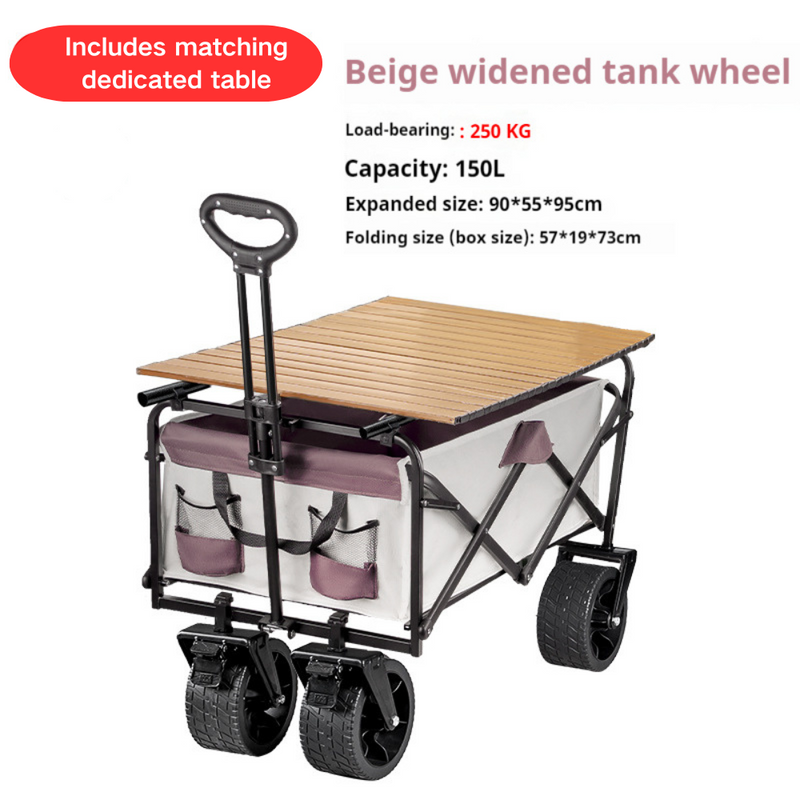 Cargue la imagen en el visor de la galería, [JY-01] Rugged Beach Cart Collapsible Folding Utility Wagon with Tabletop Heavy Duty Utility Beach Wagon Cart with Side Pocket and Brakes, Large Capacity Foldable Grocery Wagon for Garden Sports Outdoor
