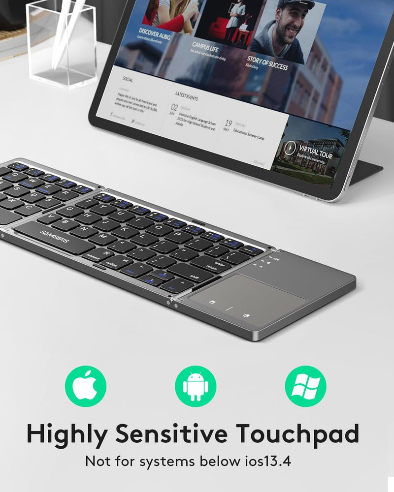 Chargez l&#39;image dans la visionneuse de la galerie, Foldable Bluetooth Keyboard with Touchpad Portable Wireless Keyboard , Rechargeable Full Size Ultra Slim Pocket Folding Keyboard for Android Windows iOS Tablet And Mobile Phone
