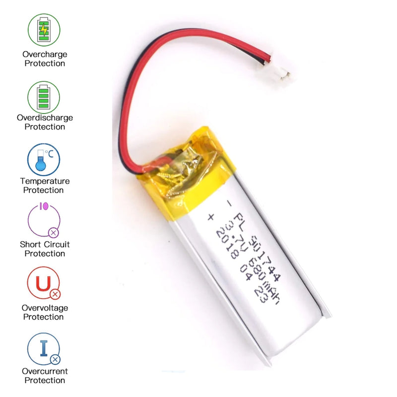 [PH2.0-JST Connector][901744] Universal 680mAh 3.7V Rechargeable Li-Io ...