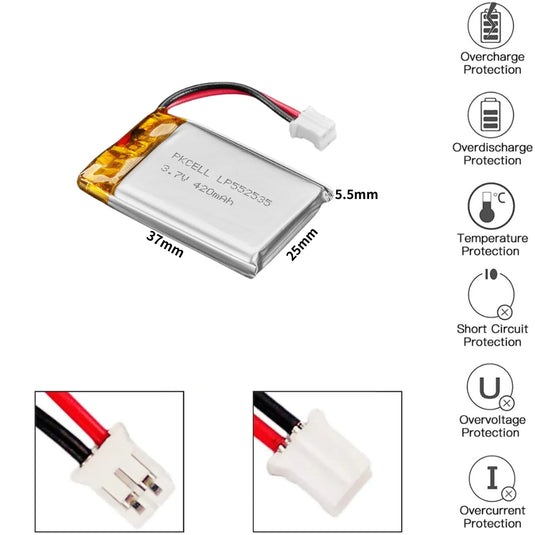 Lithium Ion Polymer Battery with Short Cable - 3.7V 420mAh