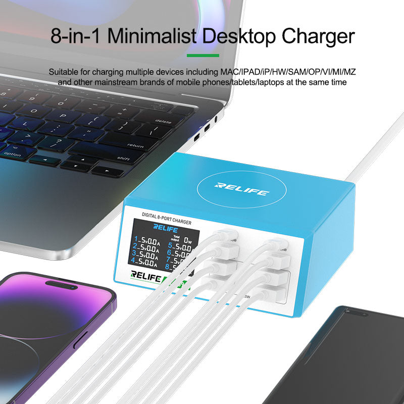 Chargez l&#39;image dans la visionneuse de la galerie, [RL-309A] RELIFE Digital Display 8-Port Charger 100W - Polar Tech Australia
