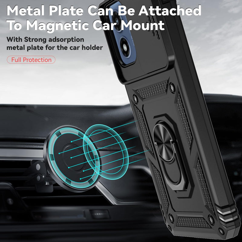 Cargue la imagen en el visor de la galería, [Magnetic Ring Kickstand][Slide Camera Cover] Motorola Moto G 5G 2024 - Shield Shockproof Rugged Heavy Duty Case
